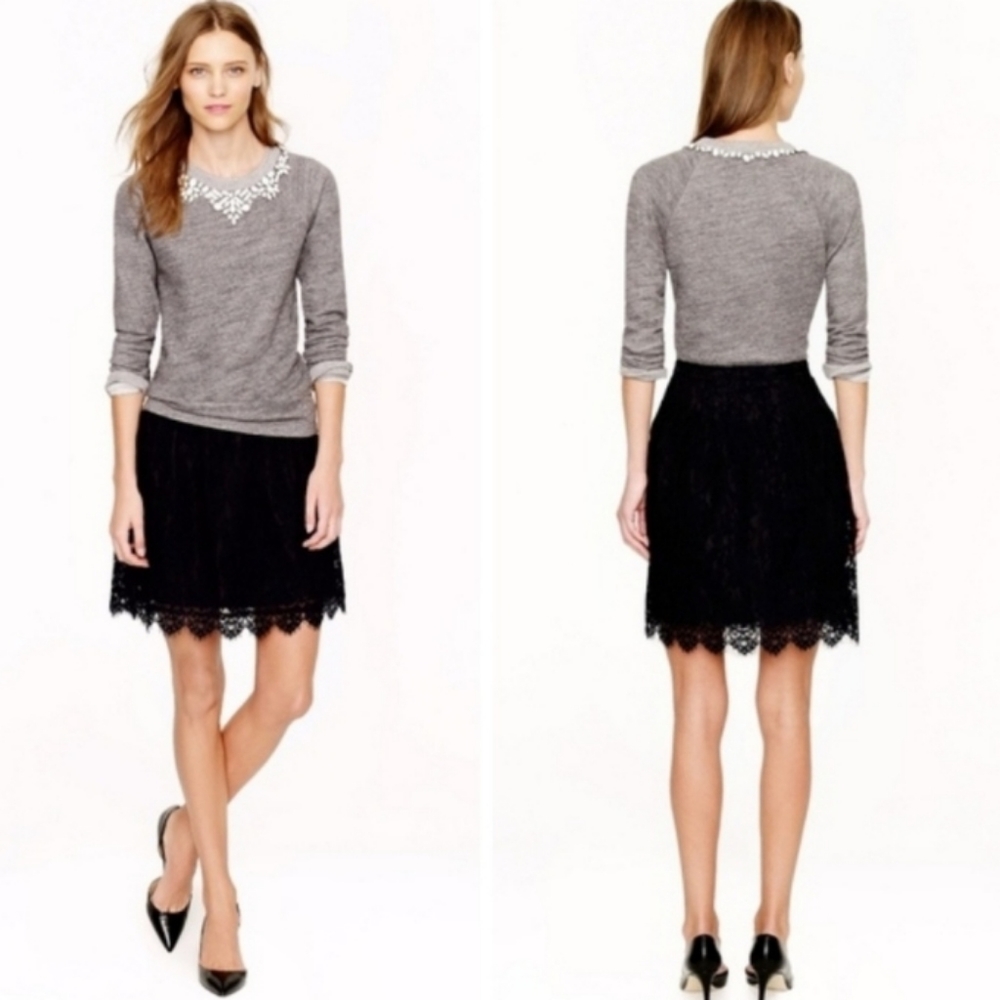 00 J CREW NAVY BLUE LACE OVER A BLACK LINING SCALLOPED HEM MINI SKIRT LIKE NEW